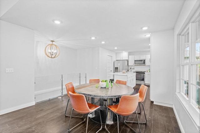 5404 S Clifton Ave, Springfield, MO 65810 - dining area featuring dark wood-type flooring, baseboards, a chandelier, and recessed lighting