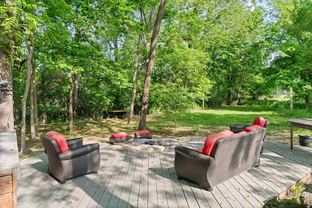 5404 S Clifton Ave, Springfield, MO 65810 - wooden terrace featuring view of wooded area and a lawn