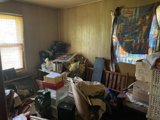 miscellaneous room featuring wood walls