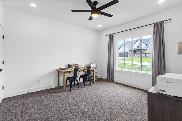 4531 E Hidden Oak St, Springfield, MO 65802 - carpeted office with baseboards, recessed lighting, and ceiling fan