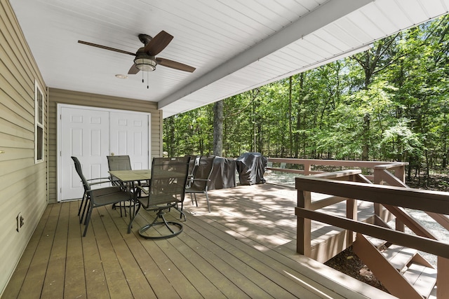 17 Montague Ln, Kimberling City, MO 65686 - deck featuring ceiling fan and outdoor dining area
