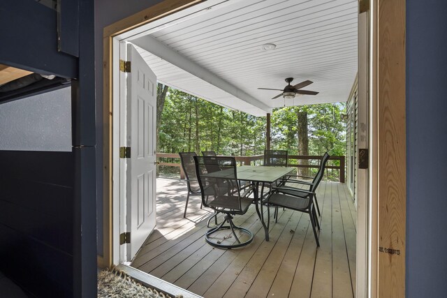 17 Montague Ln, Kimberling City, MO 65686 - wooden terrace with outdoor dining area and ceiling fan