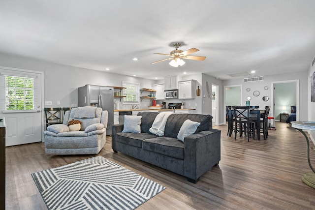 17 Montague Ln, Kimberling City, MO 65686 - living area with a ceiling fan, wood finished floors, and recessed lighting