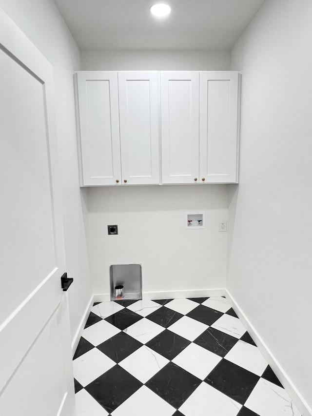 2077 N Sun Valley Dr, Springfield, MO 65802 - clothes washing area featuring electric dryer hookup, cabinet space, hookup for a washing machine, recessed lighting, and baseboards