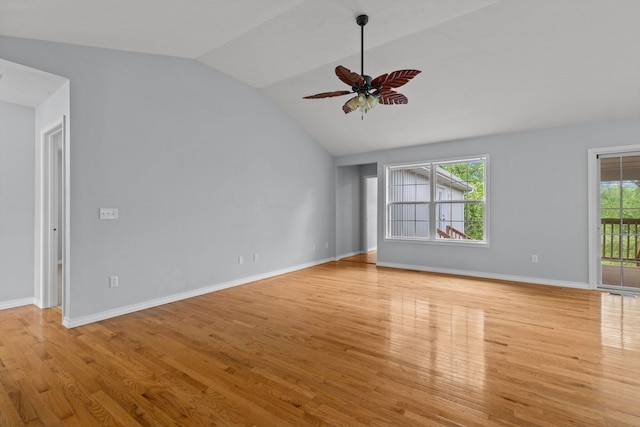 805 S Benson Pl, Nixa, MO 65714 - unfurnished living room with lofted ceiling, a ceiling fan, light wood-style floors, and baseboards
