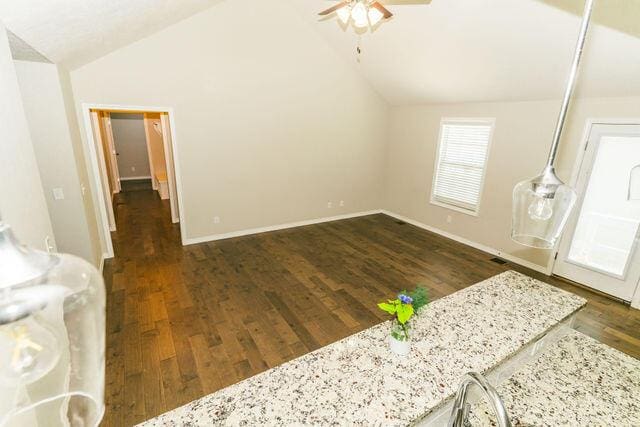 1205 N 12th Ave, Ozark, MO 65721 - bonus room featuring vaulted ceiling, a ceiling fan, and dark wood-style flooring
