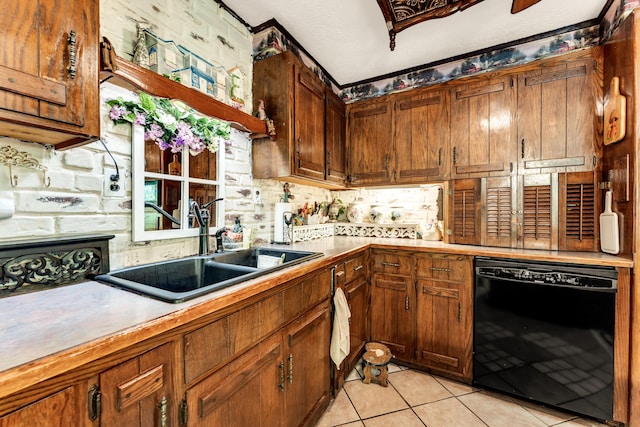 3152 Two Rivers Rd, Highlandville, MO 65669 - kitchen with dishwasher, a sink, light tile patterned floors, tasteful backsplash, and light countertops