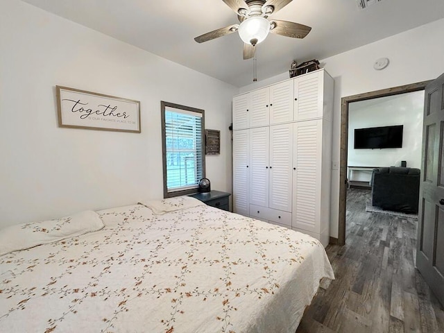 30285 E Pawhuska Rd, El Dorado Springs, MO 64744 - bedroom featuring dark wood finished floors, a closet, and ceiling fan