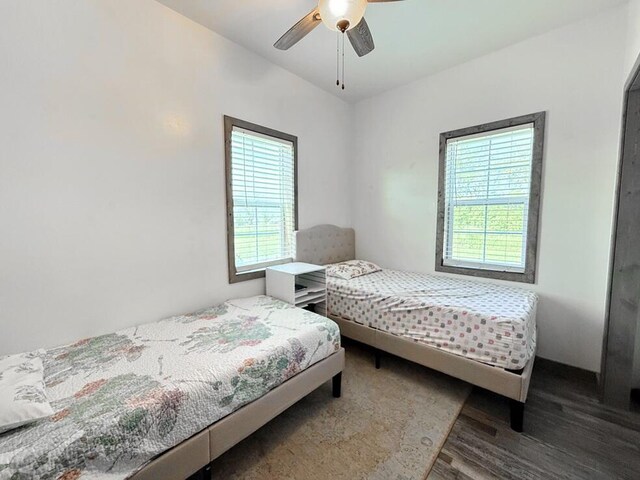 30285 E Pawhuska Rd, El Dorado Springs, MO 64744 - bedroom with multiple windows, wood finished floors, and ceiling fan