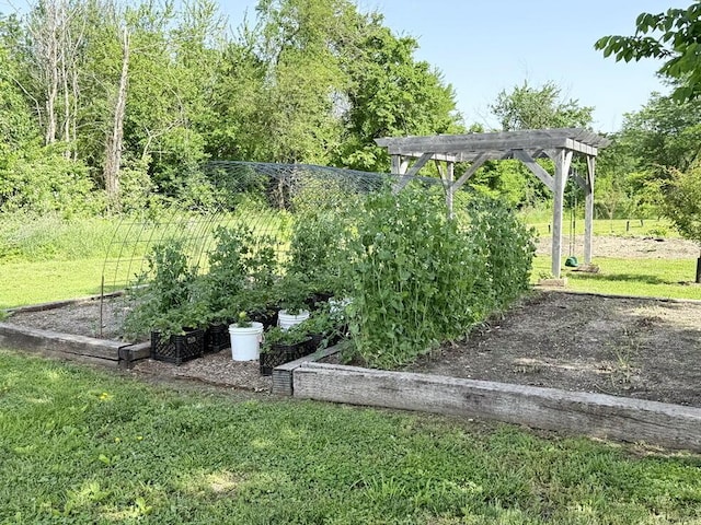 30285 E Pawhuska Rd, El Dorado Springs, MO 64744 - view of grassy yard featuring a vegetable garden and a pergola
