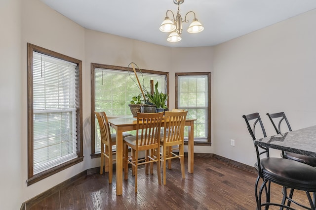 45 Stone Ridge Ct, Strafford, MO 65757 - dining area with a chandelier, dark wood finished floors, and baseboards
