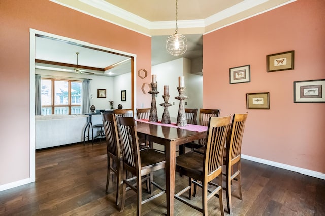 1166 W Shawnee St, Springfield, MO 65810 - dining area with hardwood / wood-style flooring, crown molding, baseboards, and a raised ceiling