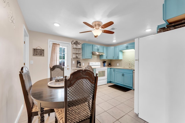 301 Lake Dr, Branson, MO 65616 - dining area with ceiling fan, light tile patterned floors, recessed lighting, and baseboards