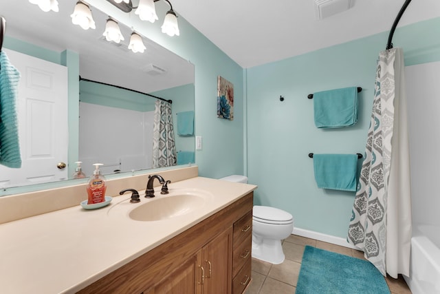 301 Lake Dr, Branson, MO 65616 - bathroom with toilet, tile patterned flooring, vanity, and shower / bathtub combination with curtain