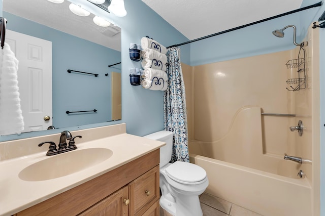 301 Lake Dr, Branson, MO 65616 - full bath featuring shower / bath combo, tile patterned flooring, toilet, and vanity