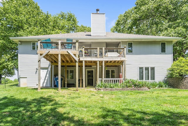 1163 S Gregg Rd, Nixa, MO 65714 - rear view of house featuring a wooden deck, a chimney, and a yard