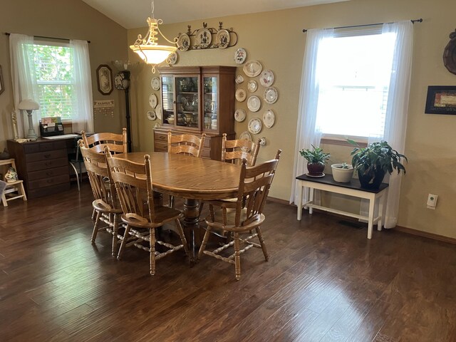 1810 Meadows Dr, Neosho, MO 64850 - dining area with lofted ceiling, dark wood-type flooring, and healthy amount of natural light