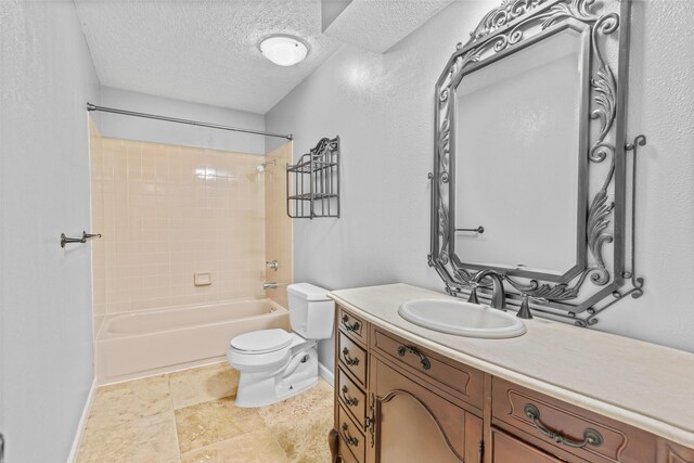 4824 S Gold Rd, Battlefield, MO 65619 - bathroom featuring toilet, baseboards, bathtub / shower combination, vanity, and a textured ceiling