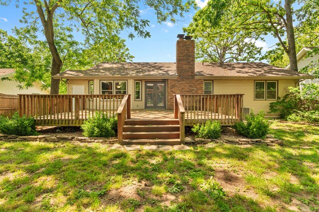 4824 S Gold Rd, Battlefield, MO 65619 - rear view of property with a deck, french doors, and a chimney