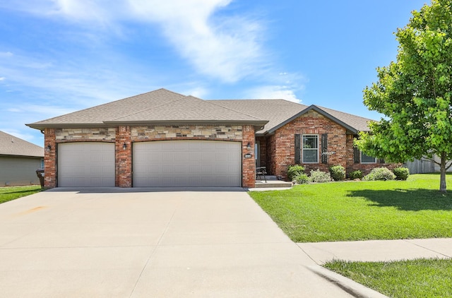 1918 N Brook Hollow Dr, Nixa, MO 65714 - view of front facade with concrete driveway, a garage, a front yard, roof with shingles, and brick siding