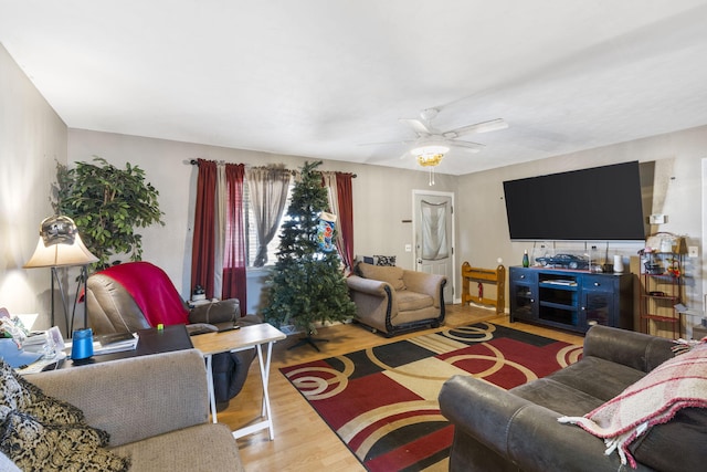 1529 S Jefferson Ave, Aurora, MO 65605 - living area with a ceiling fan and wood finished floors
