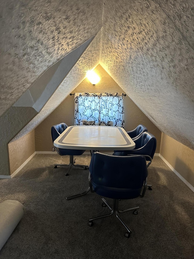 645 N Walnut Ave, Republic, MO 65738 - office featuring vaulted ceiling, carpet flooring, baseboards, a textured wall, and a textured ceiling