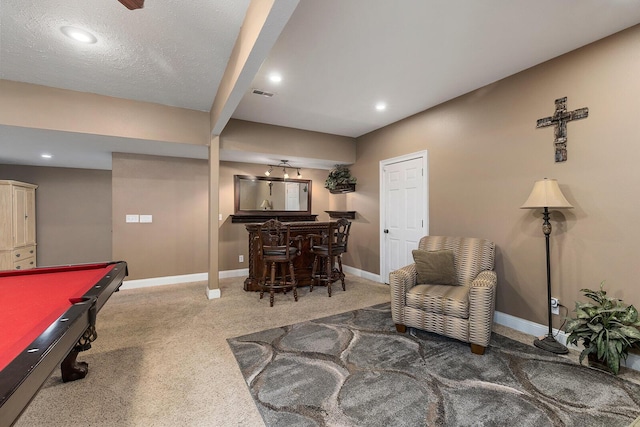 2310 Lakeside Ct, Ozark, MO 65721 - game room featuring bar area, carpet, baseboards, recessed lighting, and billiards table