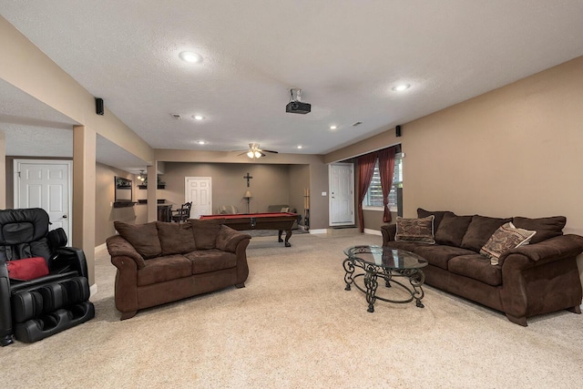 2310 Lakeside Ct, Ozark, MO 65721 - living room featuring carpet, billiards, baseboards, recessed lighting, and ceiling fan