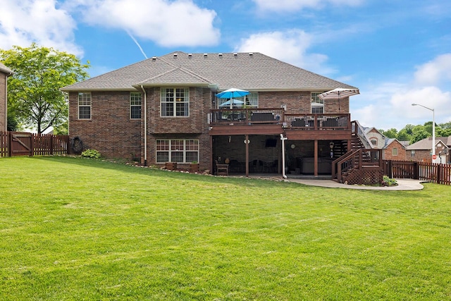 2310 Lakeside Ct, Ozark, MO 65721 - rear view of property featuring stairway, a deck, a patio, brick siding, and a shingled roof