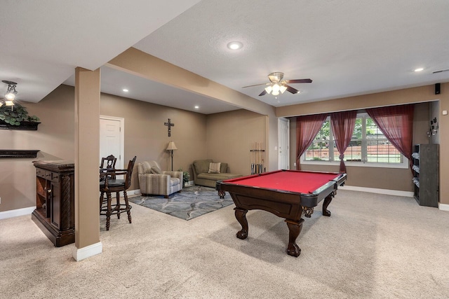 2310 Lakeside Ct, Ozark, MO 65721 - recreation room featuring ceiling fan, carpet flooring, baseboards, recessed lighting, and billiards table