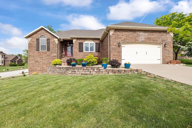 2310 Lakeside Ct, Ozark, MO 65721 - single story home featuring driveway, a front yard, a garage, brick siding, and roof with shingles