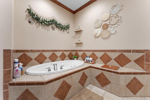 261 Country Bluff Dr, Branson, MO 65616 - bathroom with a garden tub, tile patterned floors, and crown molding