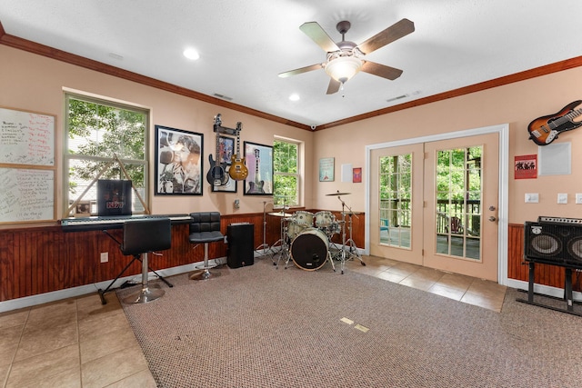 261 Country Bluff Dr, Branson, MO 65616 - carpeted office with plenty of natural light, tile patterned flooring, ornamental molding, recessed lighting, and a ceiling fan