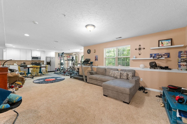 261 Country Bluff Dr, Branson, MO 65616 - carpeted living area with recessed lighting, a textured ceiling, and baseboards