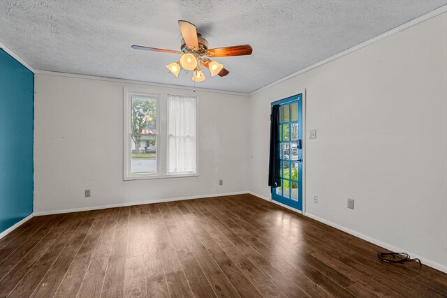 537 S Jefferson Ave, Aurora, MO 65605 - unfurnished room featuring a textured ceiling, healthy amount of natural light, ceiling fan, wood finished floors, and ornamental molding