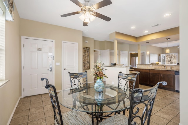 2800 Green Mountain Dr Unit 231, Branson, MO 65616 - dining area with ceiling fan, baseboards, light tile patterned floors, and recessed lighting