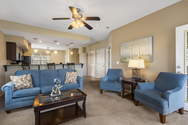 2800 Green Mountain Dr Unit 231, Branson, MO 65616 - living room with light carpet, ceiling fan, and recessed lighting