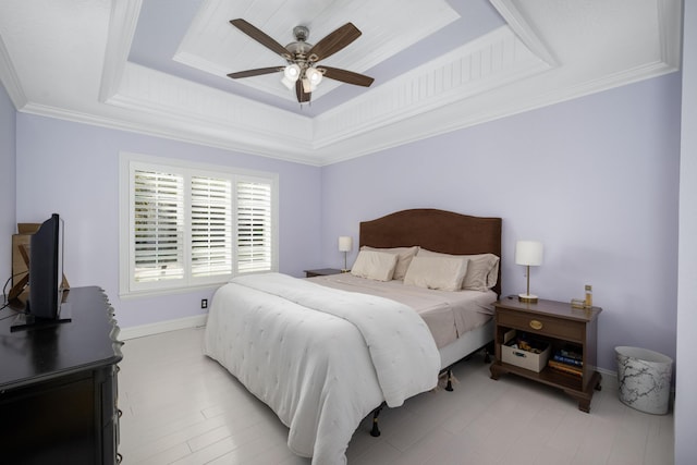2820 Waters Edge Blvd, Joplin, MO 64801 - bedroom featuring a tray ceiling, baseboards, a ceiling fan, and ornamental molding