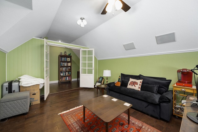2820 Waters Edge Blvd, Joplin, MO 64801 - living room with wood-type flooring, a ceiling fan, lofted ceiling, and baseboards