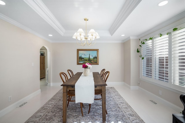 2820 Waters Edge Blvd, Joplin, MO 64801 - dining space featuring arched walkways, a chandelier, ornamental molding, recessed lighting, and a raised ceiling