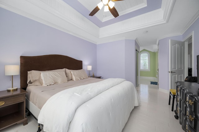 2820 Waters Edge Blvd, Joplin, MO 64801 - bedroom with crown molding, a raised ceiling, ceiling fan, and baseboards