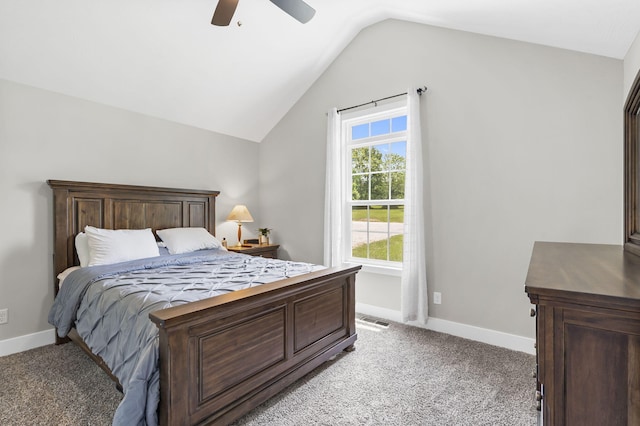 427 N Maynard Rd, Nixa, MO 65714 - bedroom with vaulted ceiling, light colored carpet, baseboards, and ceiling fan