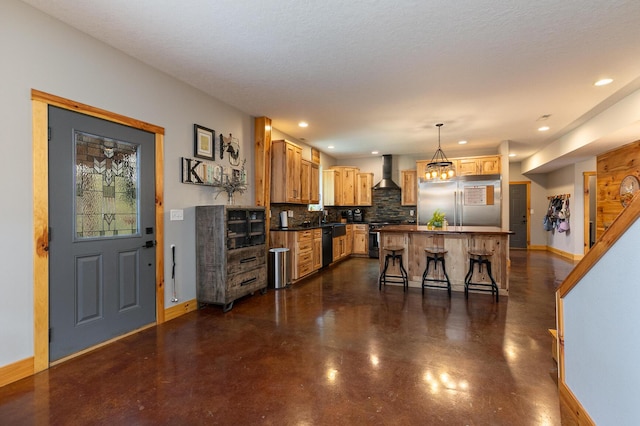 217 Victory Ln, Niangua, MO 65713 - kitchen with appliances with stainless steel finishes, baseboards, dark countertops, backsplash, and recessed lighting