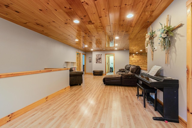 217 Victory Ln, Niangua, MO 65713 - living room featuring wood finished floors, recessed lighting, wooden ceiling, and baseboards