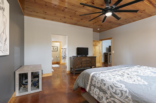 217 Victory Ln, Niangua, MO 65713 - bedroom featuring wood ceiling, finished concrete floors, and baseboards