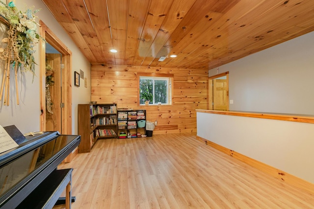 217 Victory Ln, Niangua, MO 65713 - sitting room with wood finished floors, wood walls, wooden ceiling, and recessed lighting