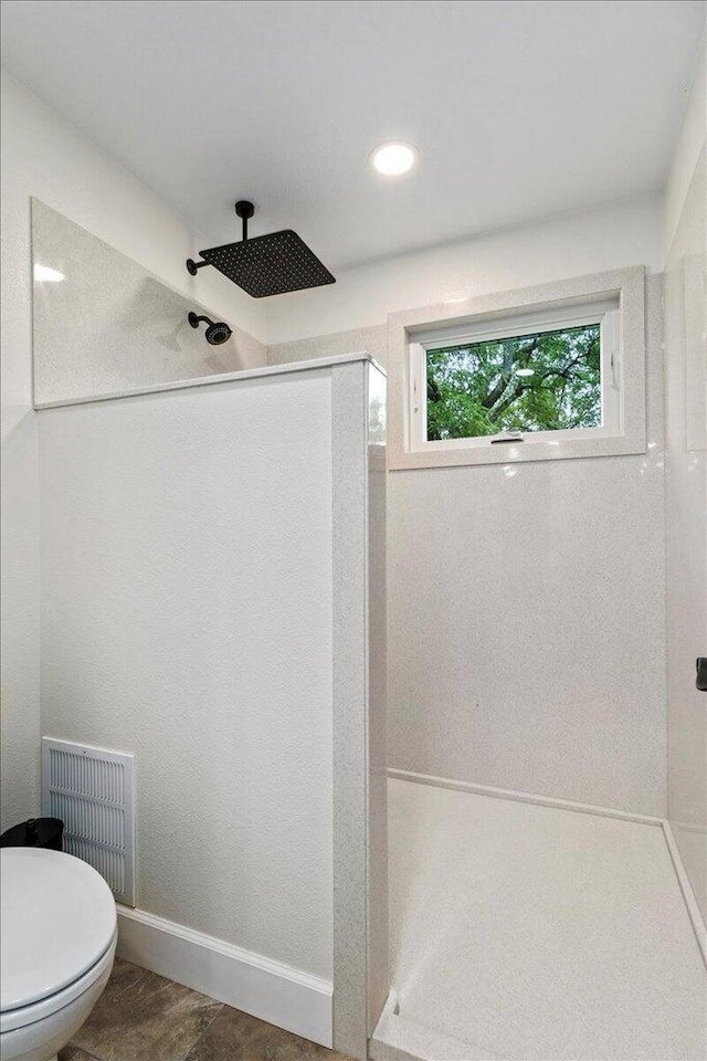 8495 Hwy N, Mountain Grove, MO 65711 - full bathroom featuring a stall shower, toilet, and recessed lighting