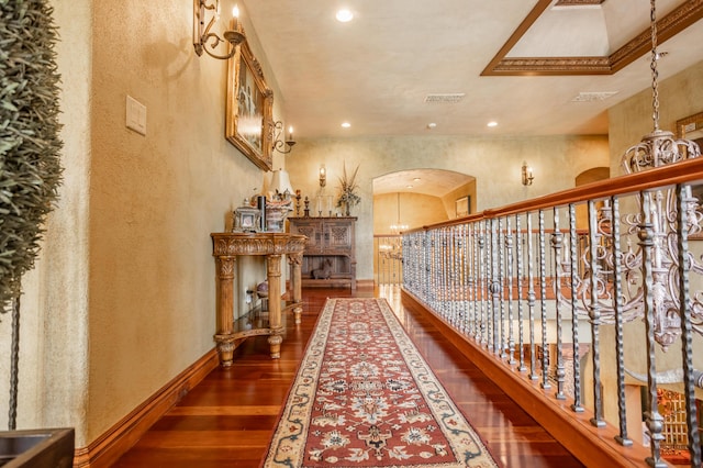 2172 E Farm Road 48, Springfield, MO 65803 - hall featuring arched walkways, wood finished floors, recessed lighting, a chandelier, and a textured wall