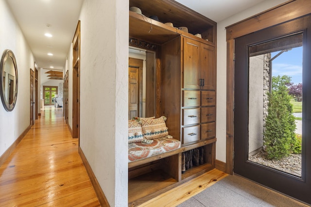 1007 Headwaters Dr, Marshfield, MO 65706 - hallway with light wood-type flooring, baseboards, and recessed lighting
