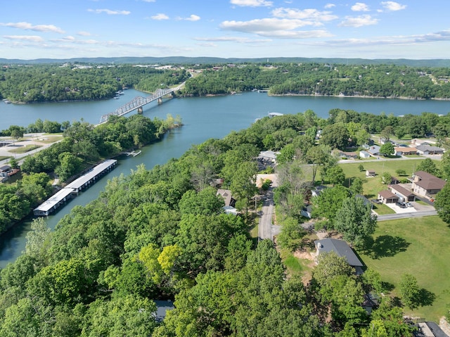 25609 Hillcrest Dr, Shell Knob, MO 65747 - bird's eye view of a large body of water, a forest, and a notable bridge